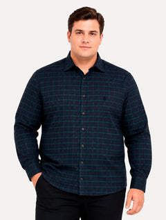 Camisa Dudalina Masculina Plus Size Comfort Superfine Cotton Xadrez Azul Marinho