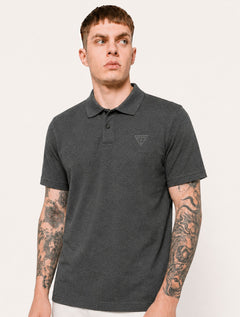 Polo Guess Masculina Piquet Chest Embroidery Logo Cinza Escuro