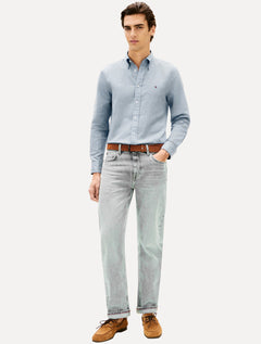 Camisa Tommy Hilfiger Masculina Regular Poplin Semi Spread Azul Médio