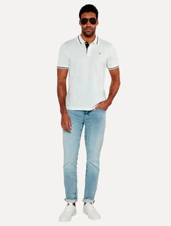 Polo Tommy Jeans Masculina Piquet Regular Tipped Branca