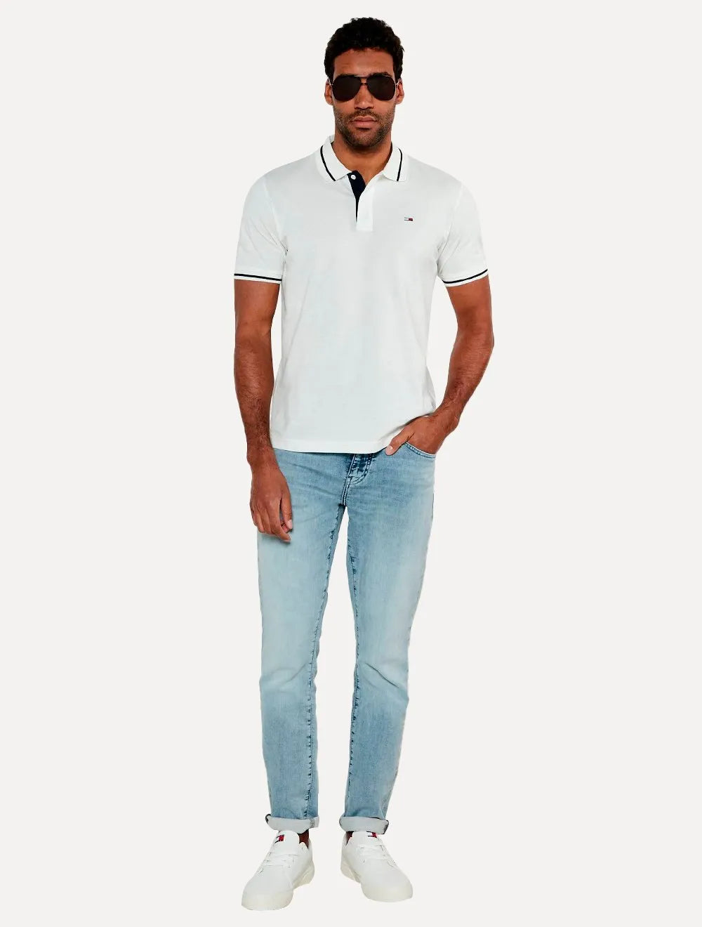 Polo Tommy Jeans Masculina Piquet Regular Tipped Branca
