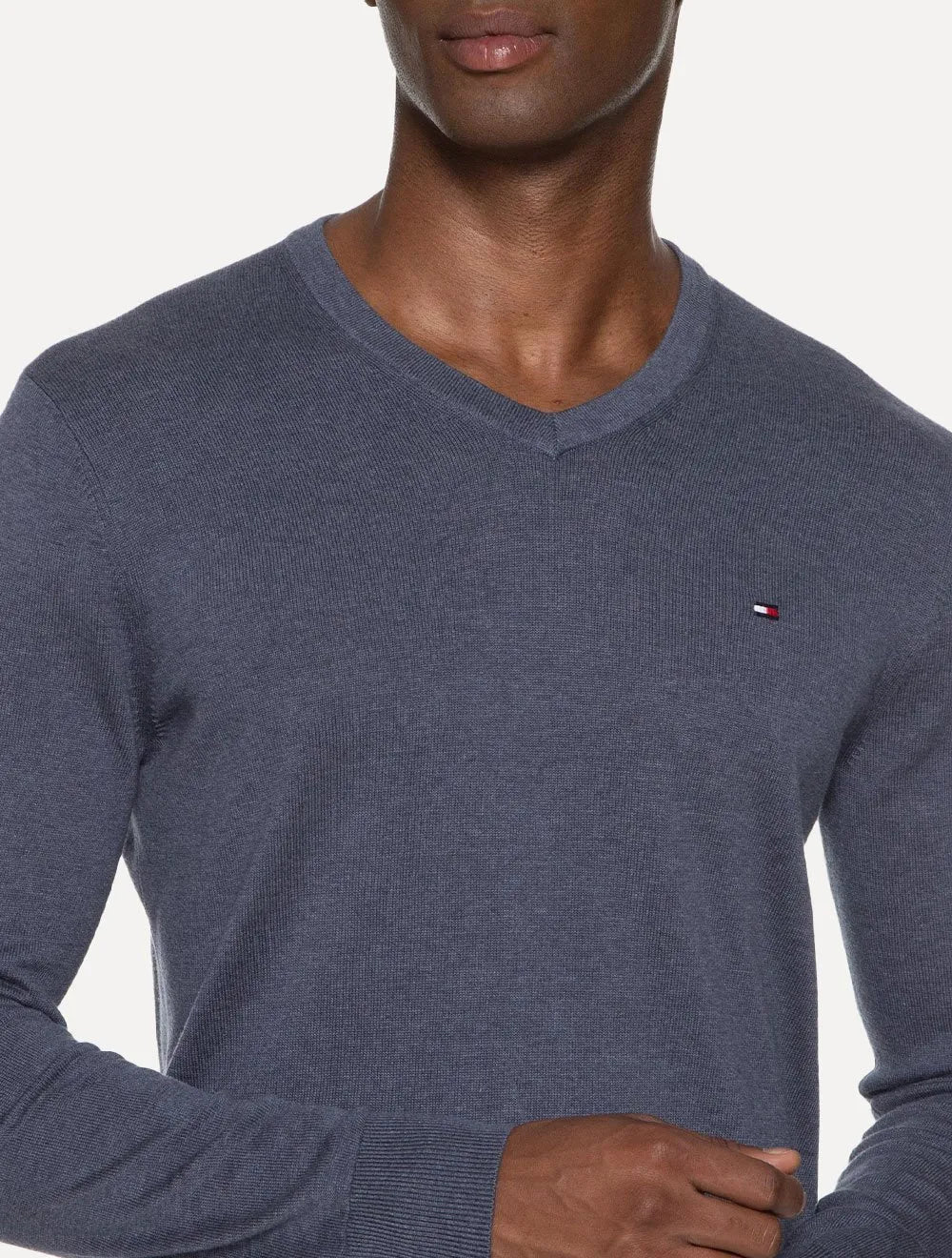 Suéter Tommy Hilfiger Masculino Signature V-Neck Azul Índigo Mescla