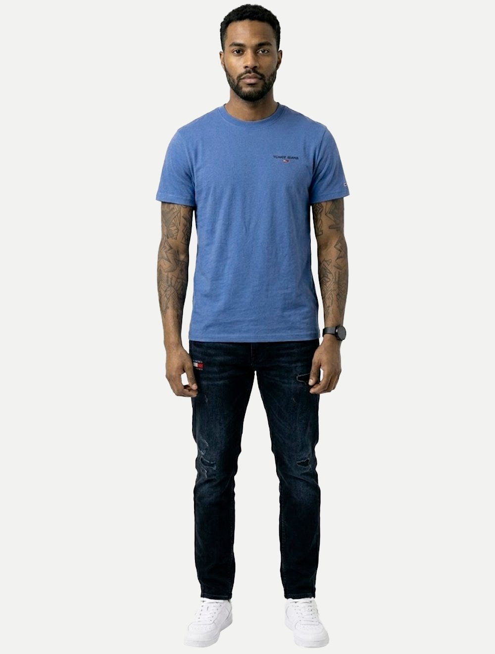 Camiseta Tommy Jeans Masculina Slim Linear Chest Azul Médio
