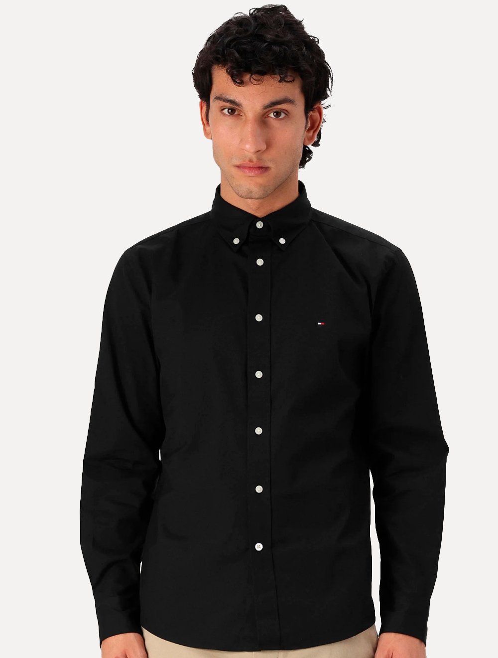 Camisa Tommy Hilfiger | Masculina Regular Core Flex Poplin Preta