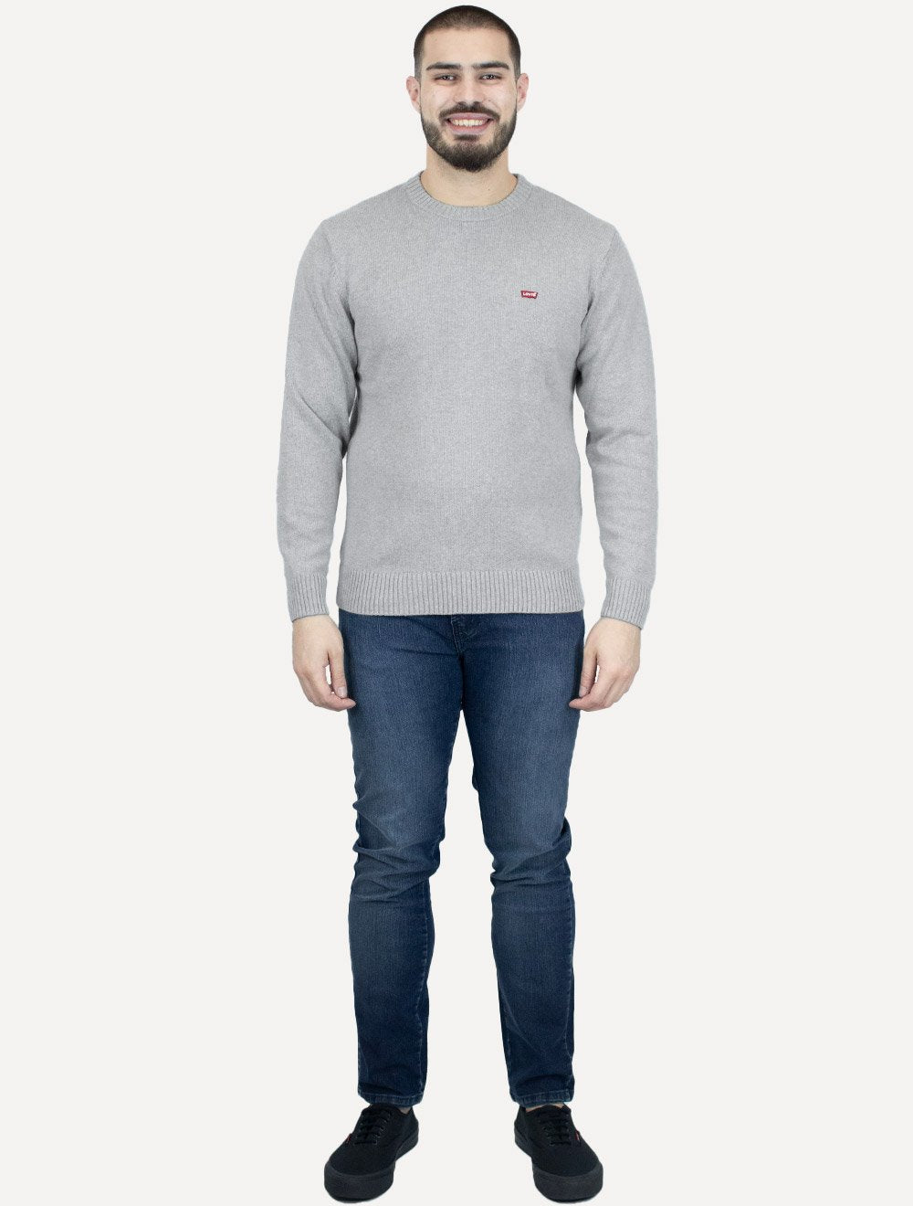Suéter Levis Masculino Crewneck Classic Housemark Logo Cinza Mescla