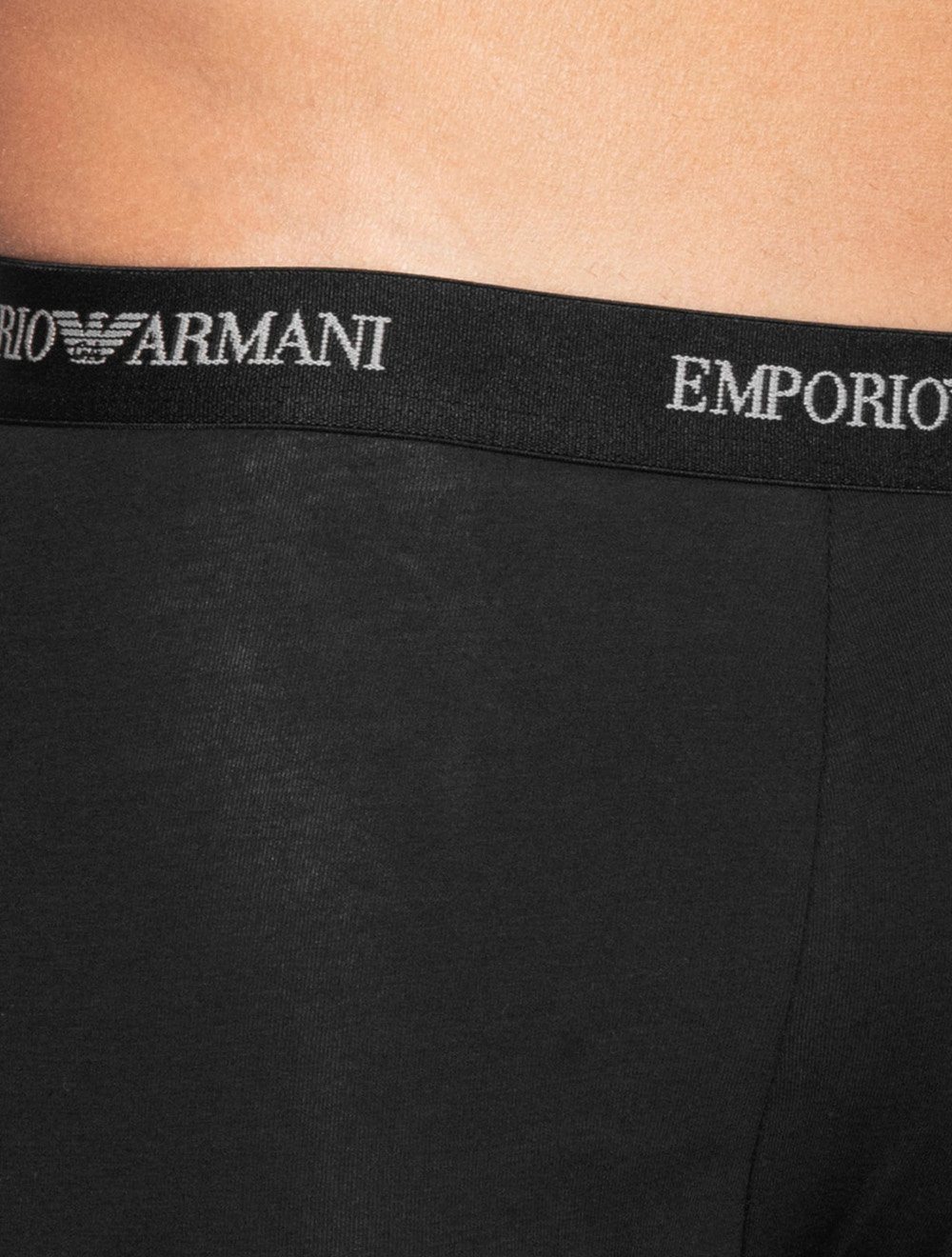 Cueca Empório Armani Boxer Trunk Lisa White Logo Preta Pack 3UN