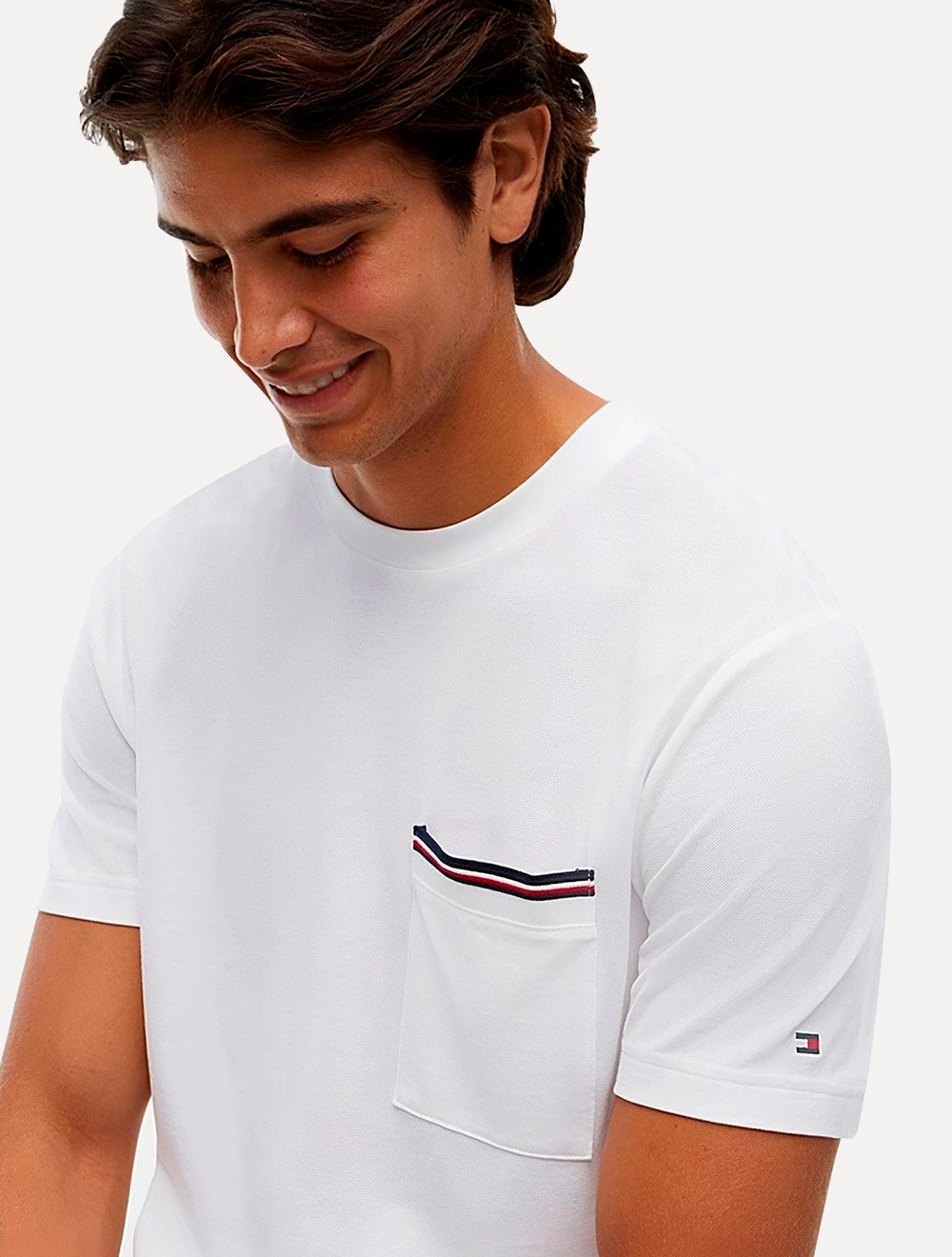 Camiseta Tommy Hilfiger Masculina Regular Piquet Pocket Branca