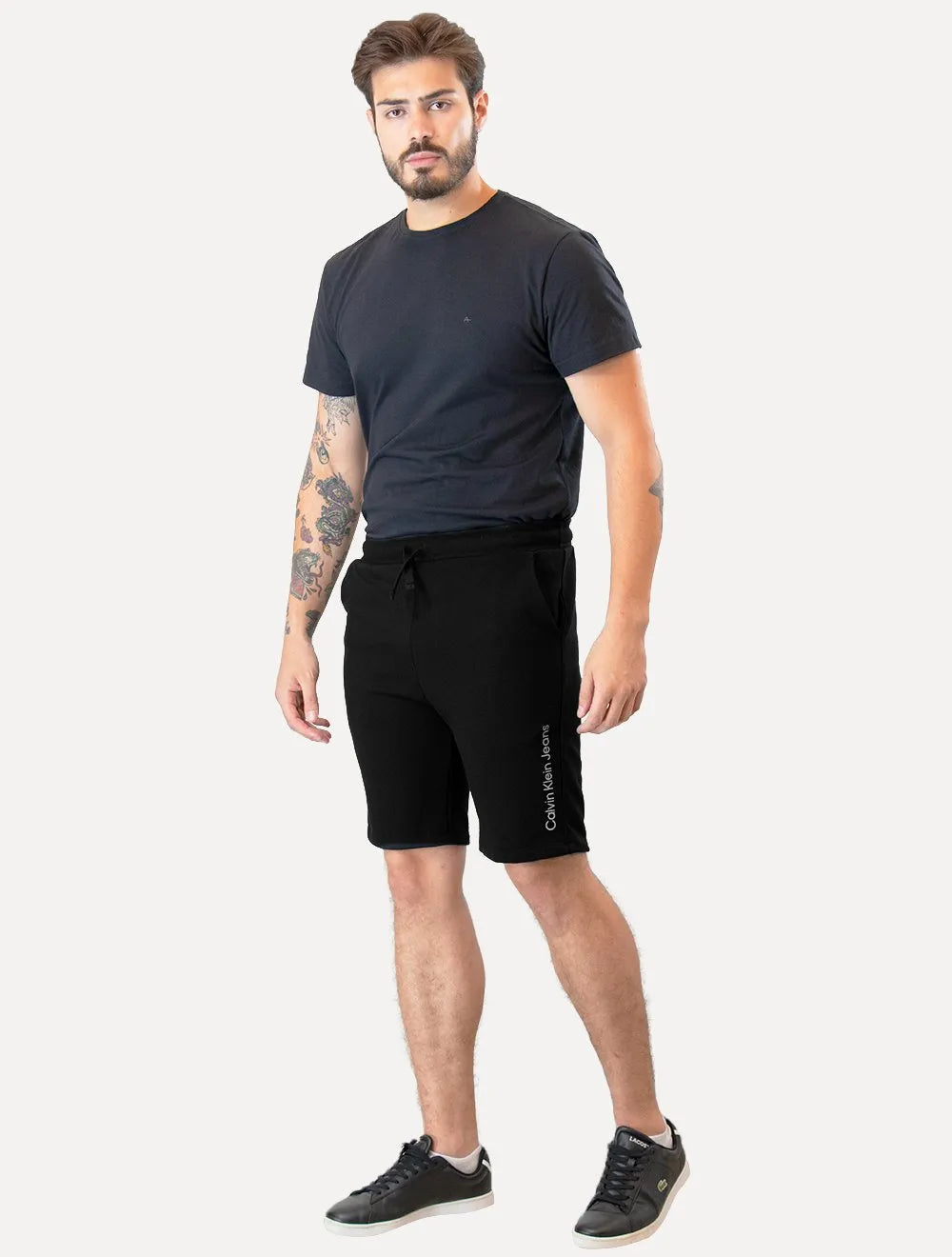 Bermuda Calvin Klein Jeans Moletom Lateral Logo Preta
