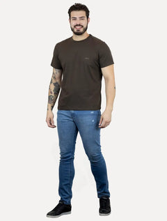 Camiseta Ellus Masculina Cotton Fine Duocolor Classic Marrom Escuro