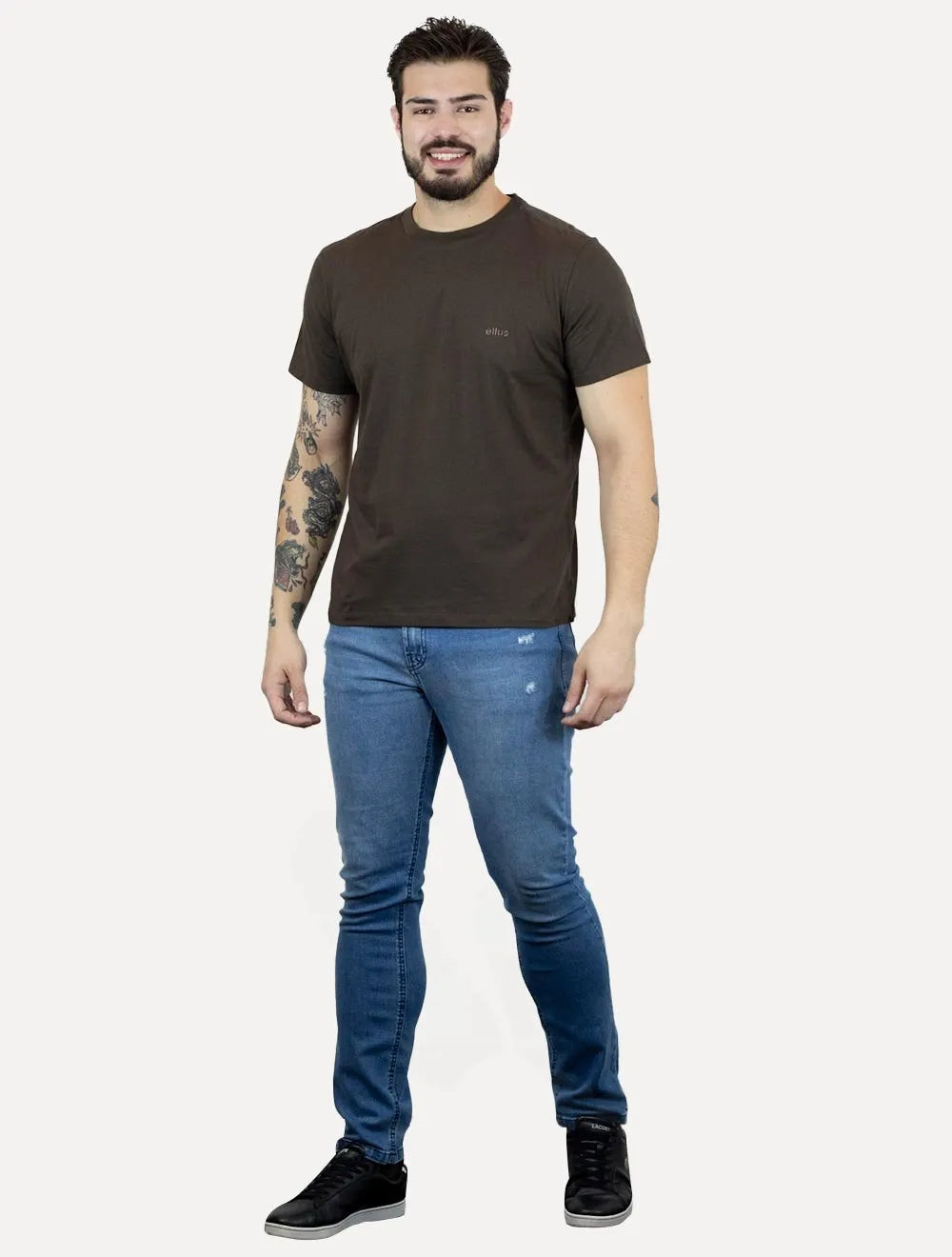Camiseta Ellus Masculina Cotton Fine Duocolor Classic Marrom Escuro