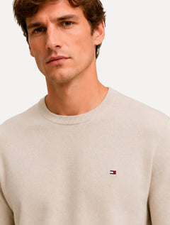 Suéter Tommy Hilfiger Masculino Crewneck Essential Cotton Areia Claro