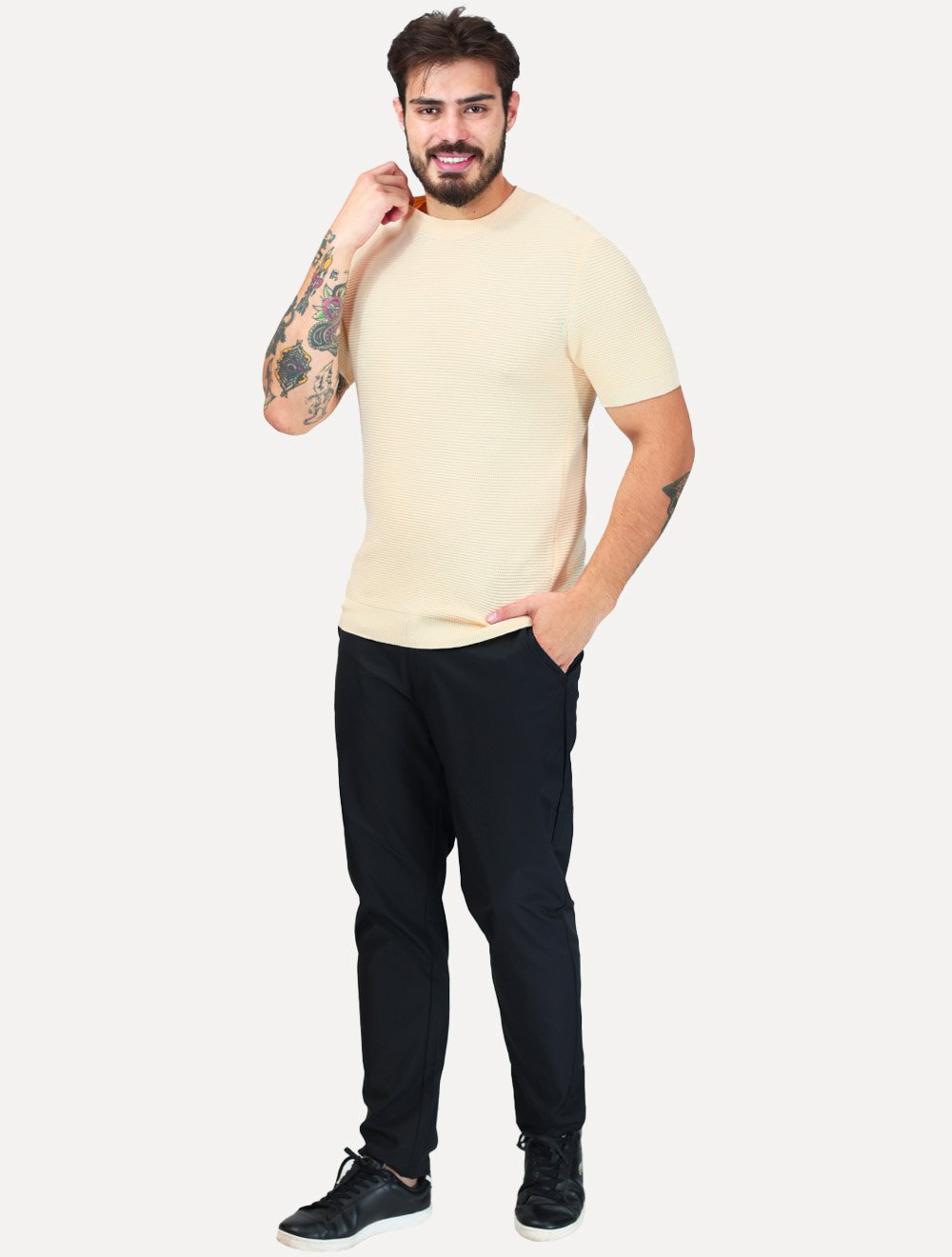 Tricô Dixen Manga Curta Gola Careca Creme