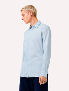 Camisa Lacoste Masculina Slim Fit Popeline Stretch Striped Azul Claro