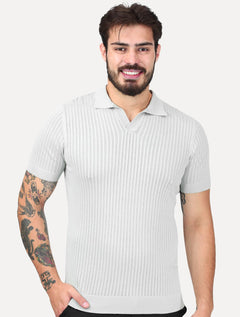 Tricô Dixen Manga Curta Gola Polo Cinza