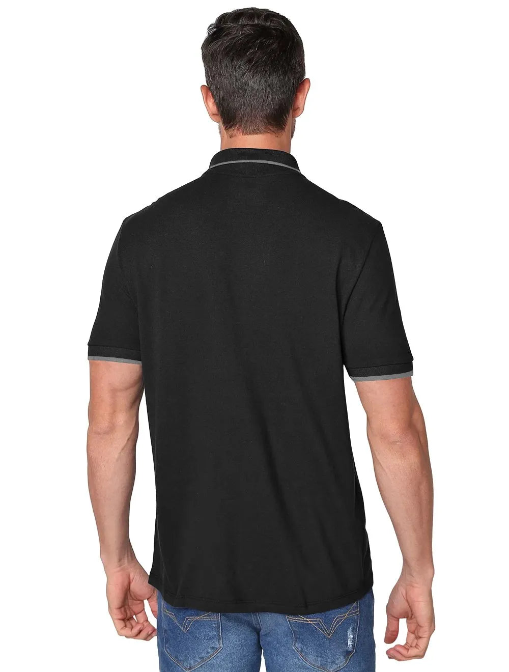 Polo Guess Masculina Piquet Frieze Logo Bordado Preta