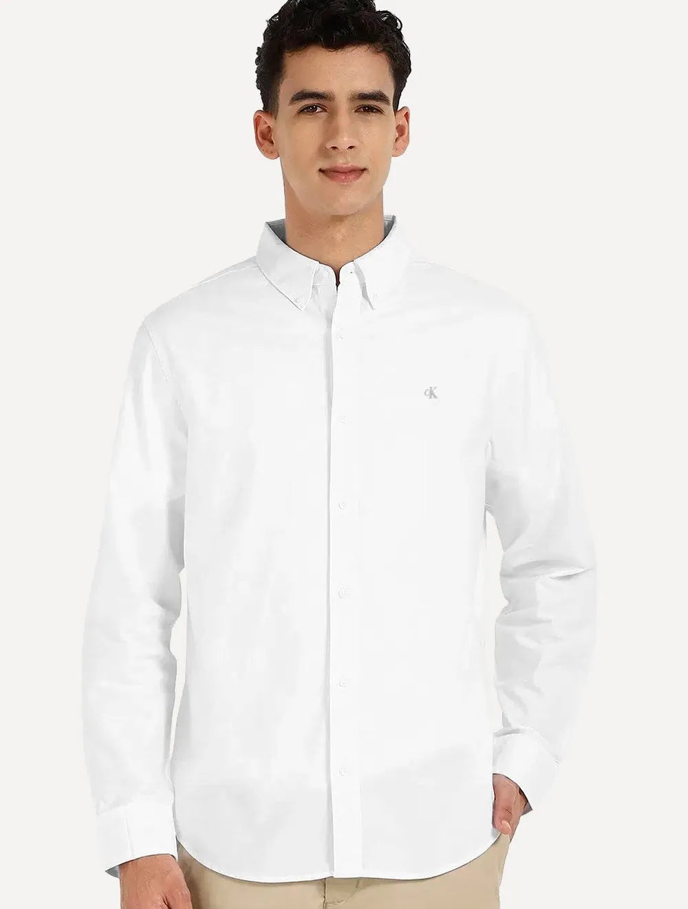 Camisa Calvin Klein Jeans Regular CK Grey Logo Branca