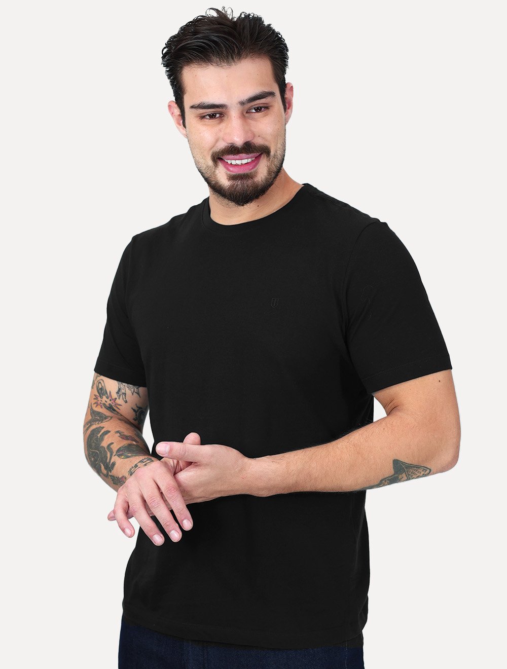 Camiseta Individual Slim Pima Soft Touch Logo Preto