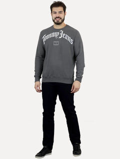 Moletom Tommy Jeans Masculino Regular Crewneck Grunge Logo Grafite