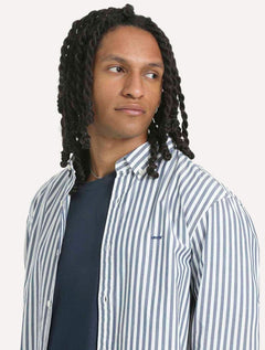 Camisa Levis Masculina Relaxed Oxford Authentic Button Down Listras Azul/Branco