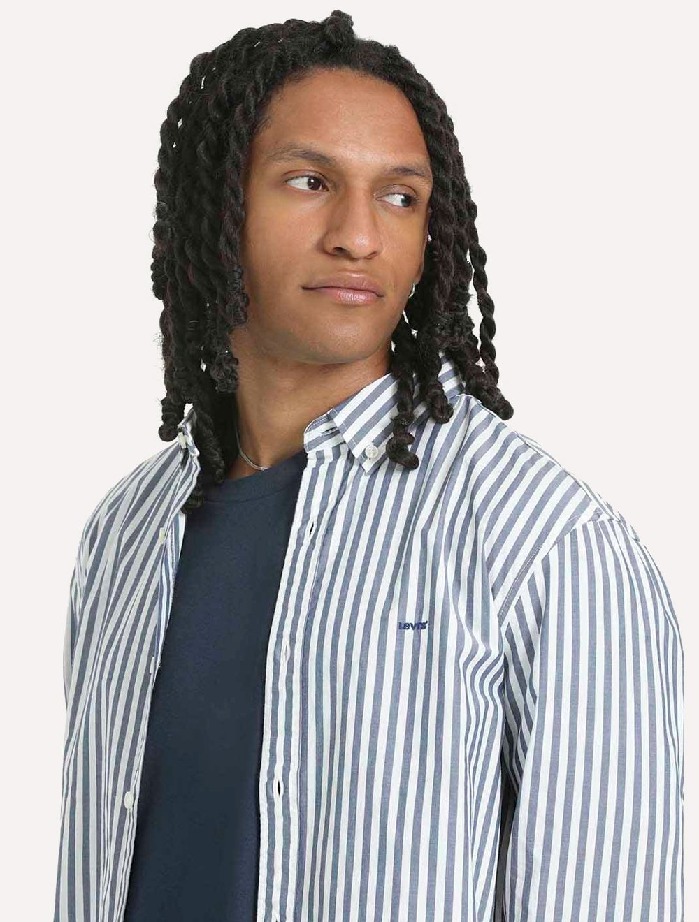 Camisa Levis Masculina Relaxed Oxford Authentic Button Down Listras Azul/Branco