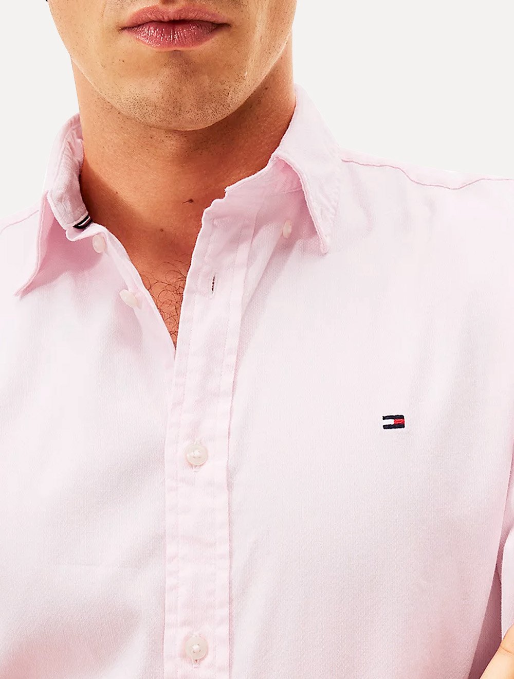 Camisa Tommy Hilfiger Masculina Slim THFlex Poplin Rosa