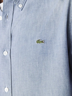 Camisa Lacoste Masculina Slim Cotton Chambray Azul Escuro Mescla