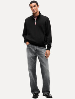 Moletom Tommy Hilfiger Masculino Regular Half Zip Tipping Terry Preto