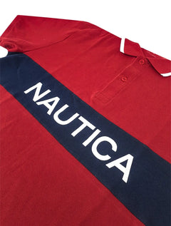 Polo Nautica Masculina Piquet Frisos Logo Colorblock Vermelha