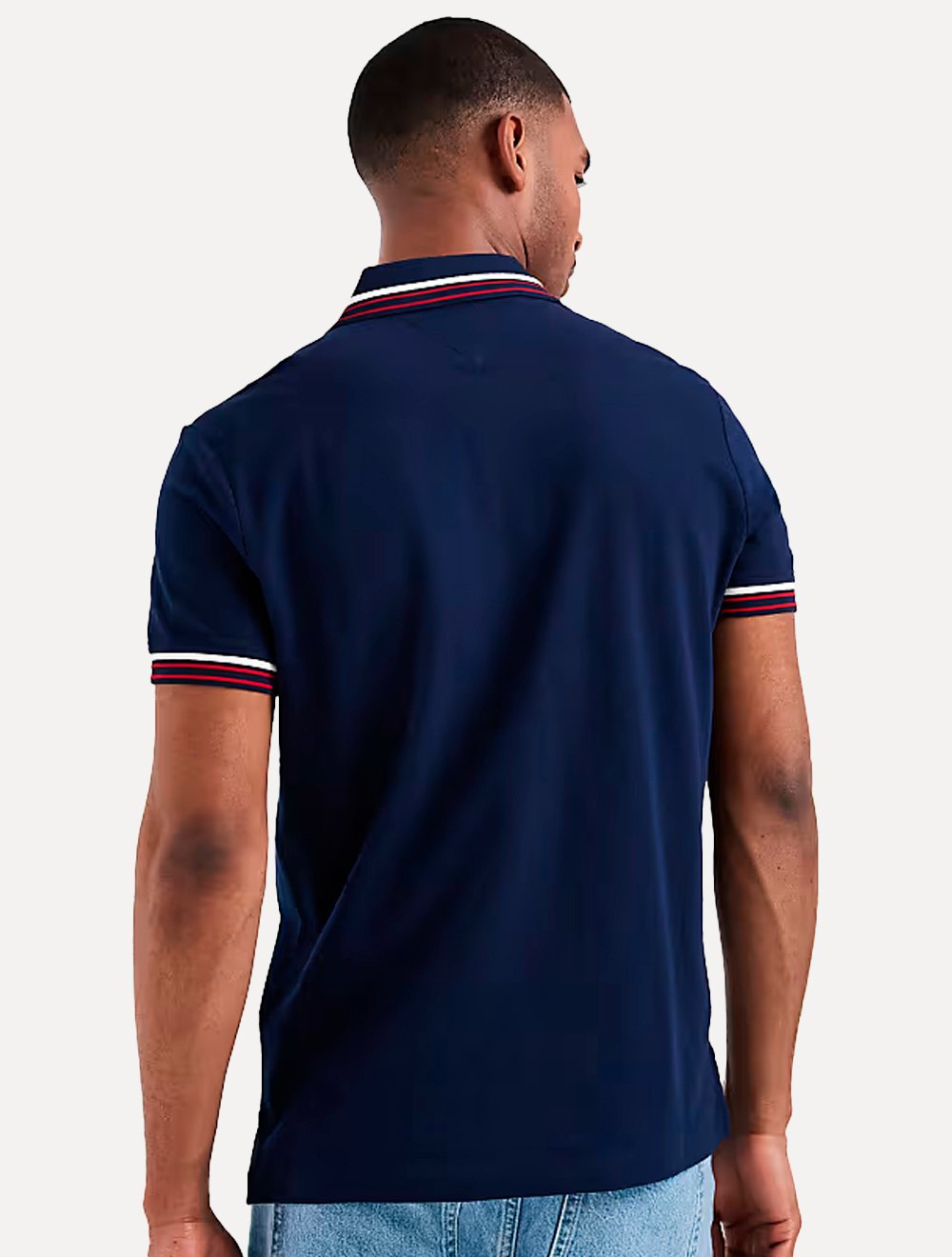 Polo Tommy Hilfiger Masculina Regular Stripe Collar Cuff Detail Azul Marinho