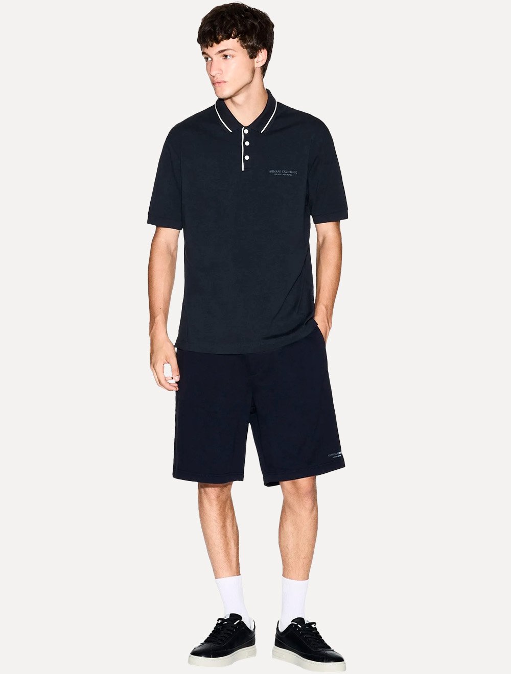 Polo Armani Exchange Masculina Regular Fit Jersey Azul Marinho