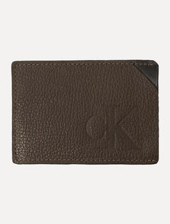Carteira Calvin Klein Jeans Porta Cartão Couro Queima CK Marrom