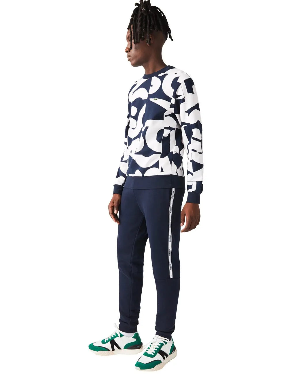 Calça Lacoste Moletom Masculina Side Sash Brand Recorte Azul Marinho