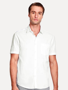 Camisa Aramis Masculina Manga Curta Tricoline Stretch Pocket Mono Branca