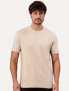 Camiseta Calvin Klein Jeans Masculina Malhão CK Logo Cáqui Claro