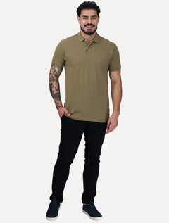 Polo Aramis Masculina Regular Basic Piquet Mono Logo Cáqui Medio