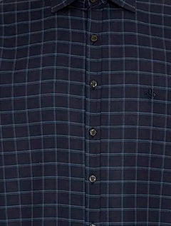Camisa Dudalina Masculina Plus Size Comfort Superfine Cotton Xadrez Azul Marinho