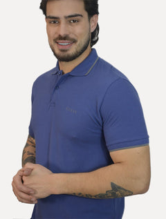 Polo Guess Masculina Piquet Silk Linear Light Friso Azul Escuro
