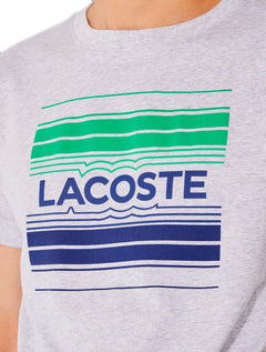 Camiseta Lacoste Masculina Jersey Sport Lines Logo Graphic Cinza Mescla