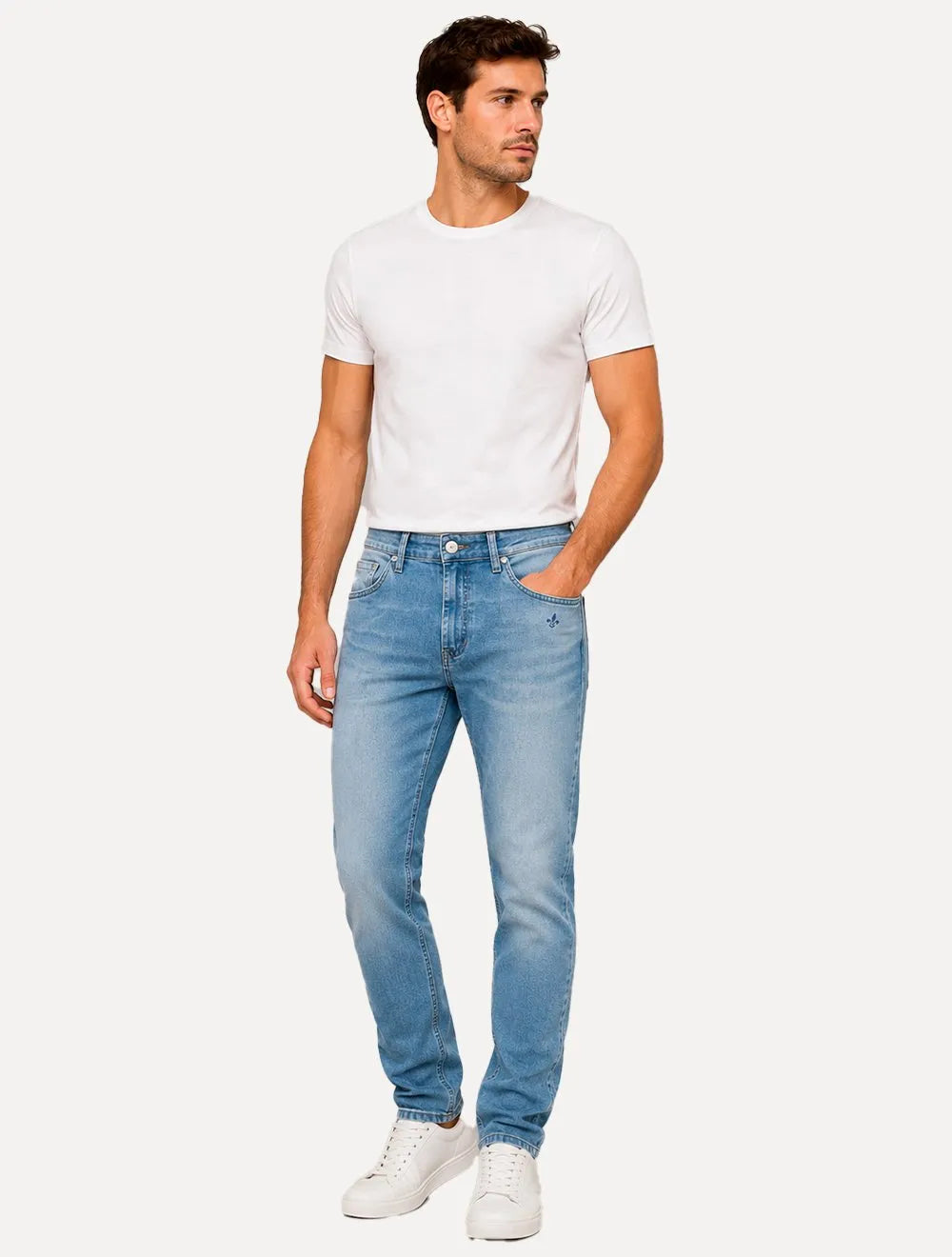 Calça Dudalina Jeans Masculina Slim Classica Five Pockets Azul Claro
