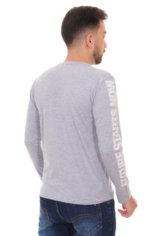 Camiseta Replay Masculina Manga Longa Logo Chest Cinza Mescla