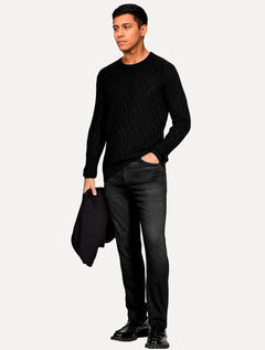 Suéter Aramis Masculino Tricot Crewneck Jacquard Triangulos Preto