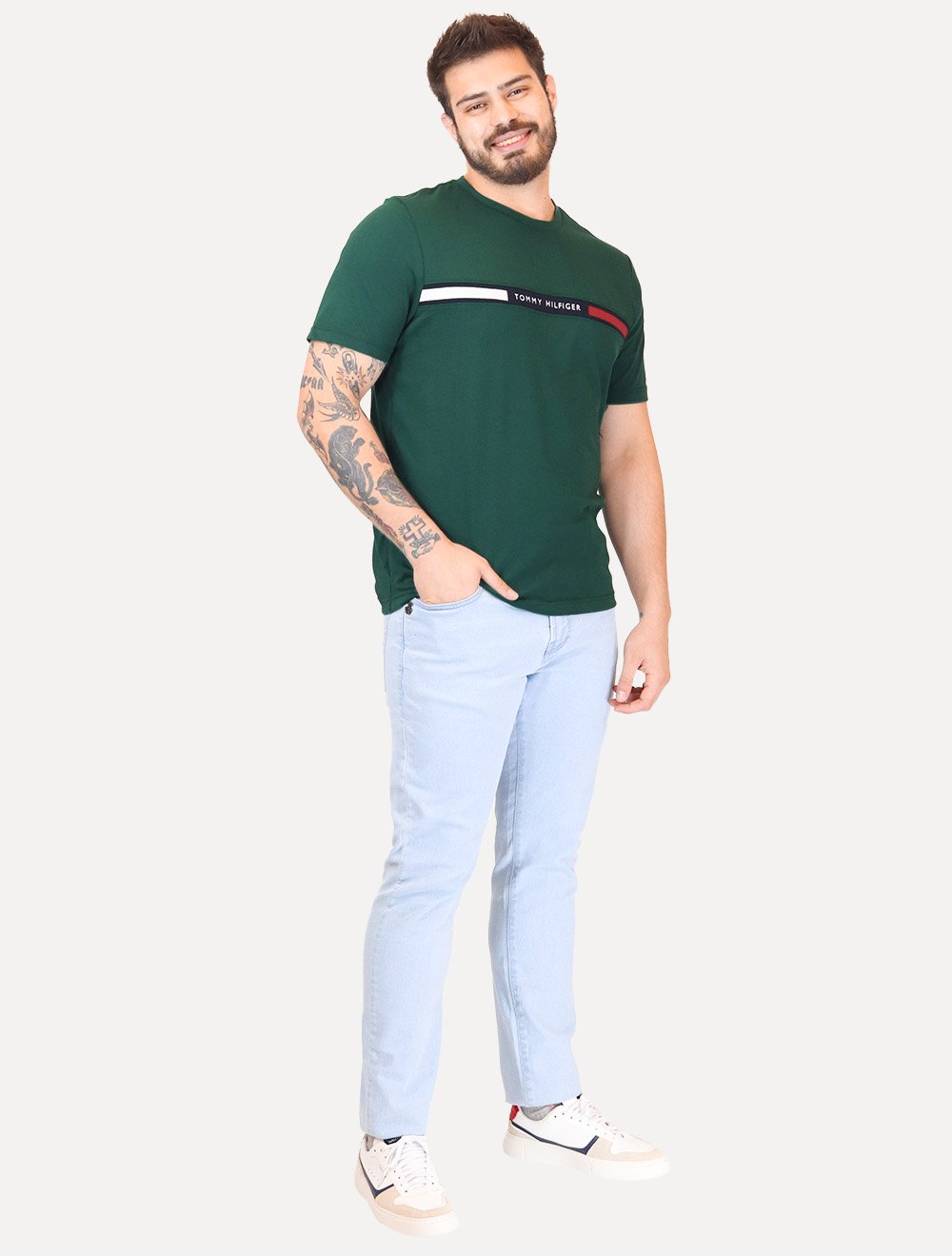 Camiseta Tommy Hilfiger Masculina Chest Insert Logo Verde Escura