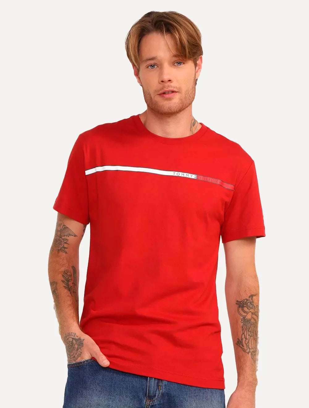 Camiseta Tommy Hilfiger | Two Tone Chest Stripe Vermelha