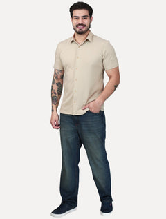 Camisa Aramis Masculina Manga Curta Slim Mista Italia Cáqui