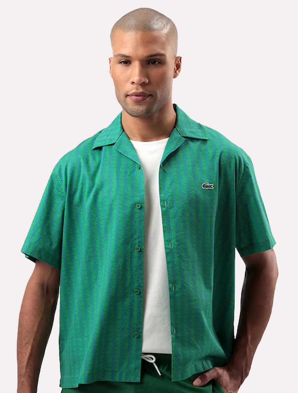 Camisa Lacoste Masculina Relaxed Manga Curta Monogram Icons Verde