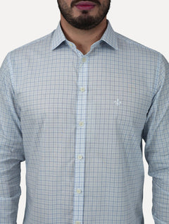 Camisa Dudalina Masculina Slim Superfine Cotton Xadrez Azul Claro