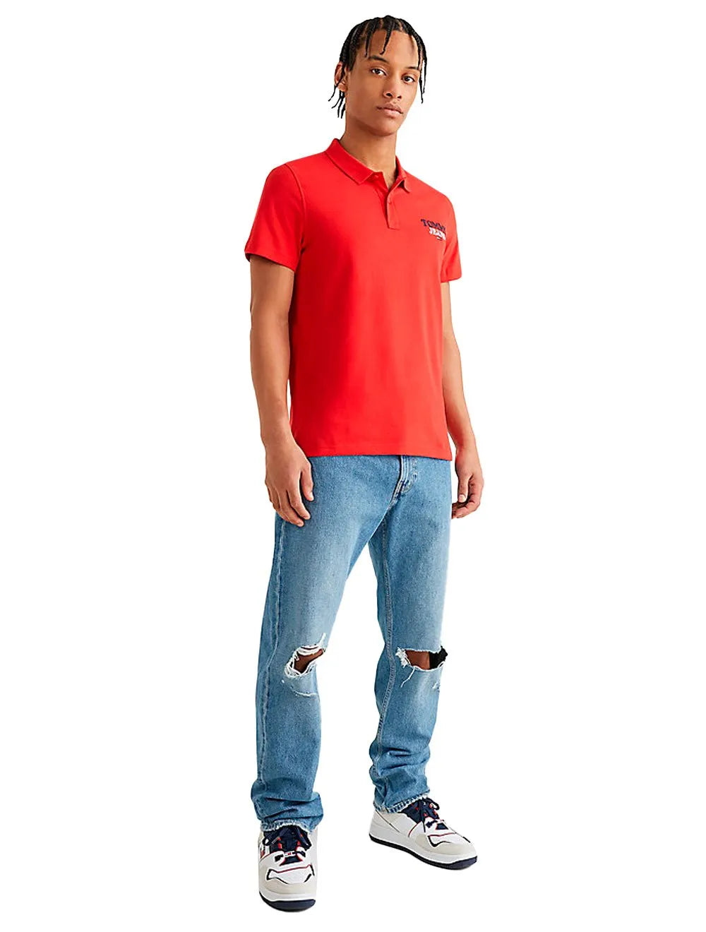 Polo Tommy Jeans Masculina Malha Regular Washed Jersey Vermelho Escarlate