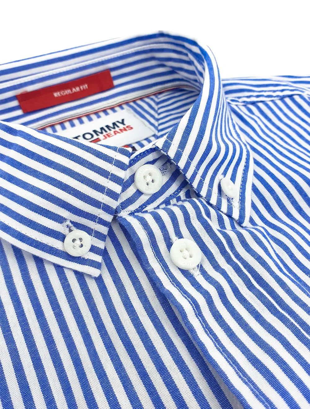 Camisa Tommy Jeans Masculina Striped Linen Blend Pocket Branca Azul Royal