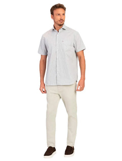 Camisa Aramis Masculina Regular Manga Curta Tricoline Micro Xadrez Branco/Marinho