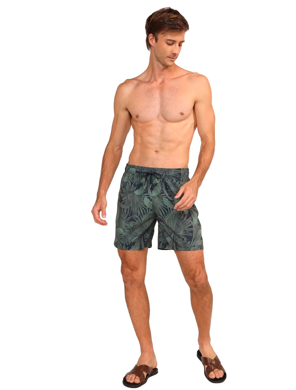 Short Dudalina Masculino D'Água Floral Verde Militar